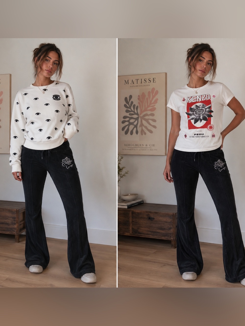 Kenzo Paris 3-Piece Bundle – Eye Sweatshirt Graphic Tee & Velour Pants XS/S